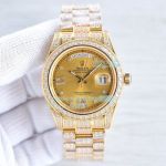 Swiss Replica Rolex Day-Date Full Diamond Yellow Gold Watch 41mm